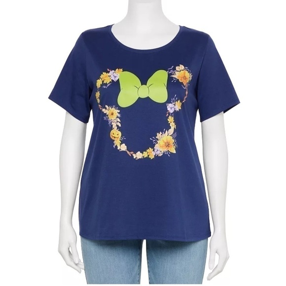 Disney Minnie Mouse Bow Halloween T-shirt NEW 1X Blue Jack O Lantern Pumpkin - Picture 1 of 4